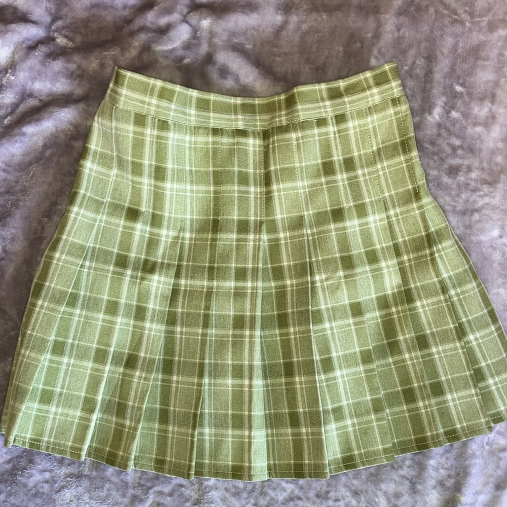 Plaid Green Pleated Skirt